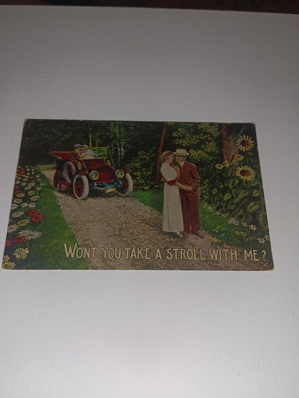Wont you take a stroll with me ?Antique Postcard Nostalgia Ephemera